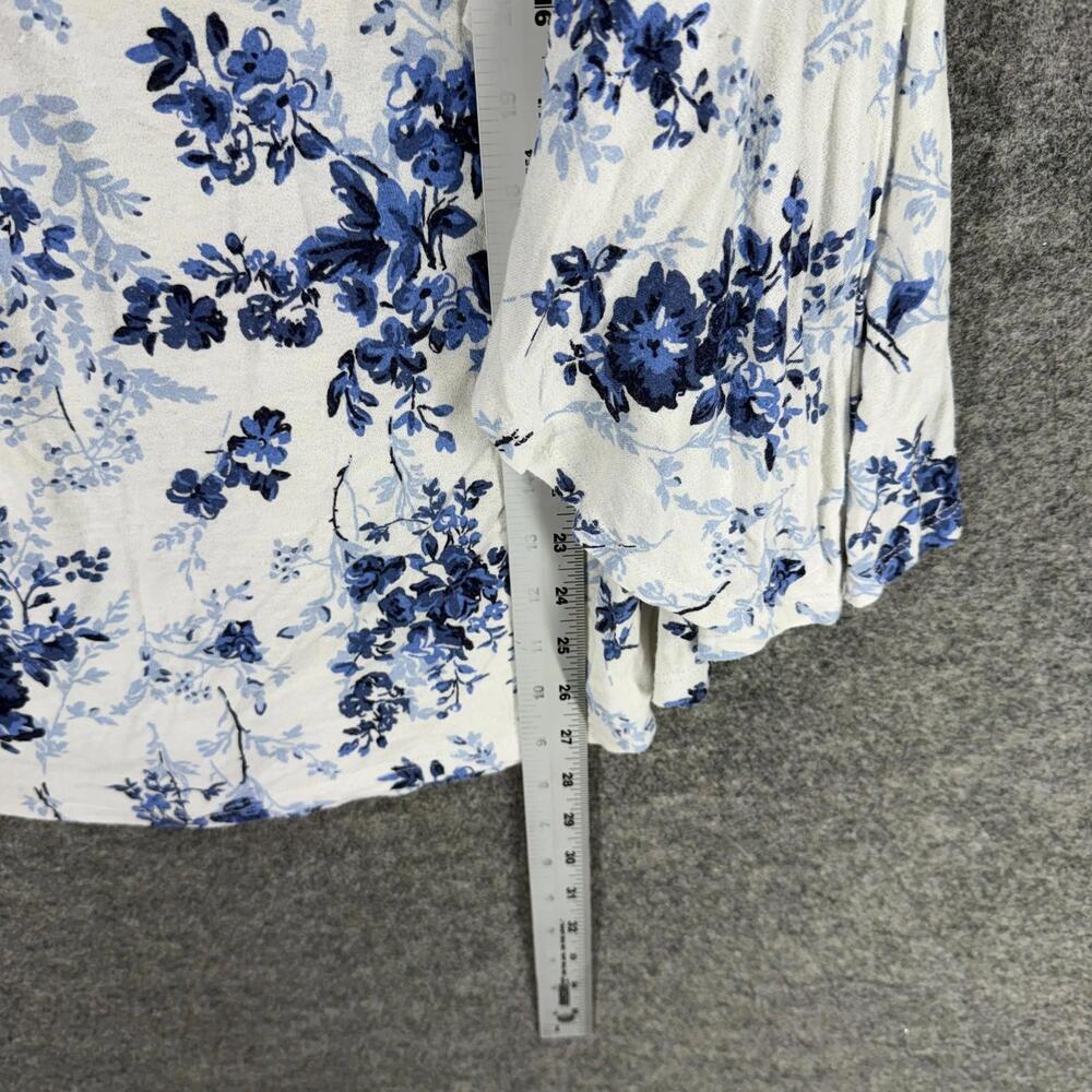 Time And Tru Blouse Women XL White Floral 3/4 Sleeve Round Neck Rayon Casual - Picture 5 of 6
